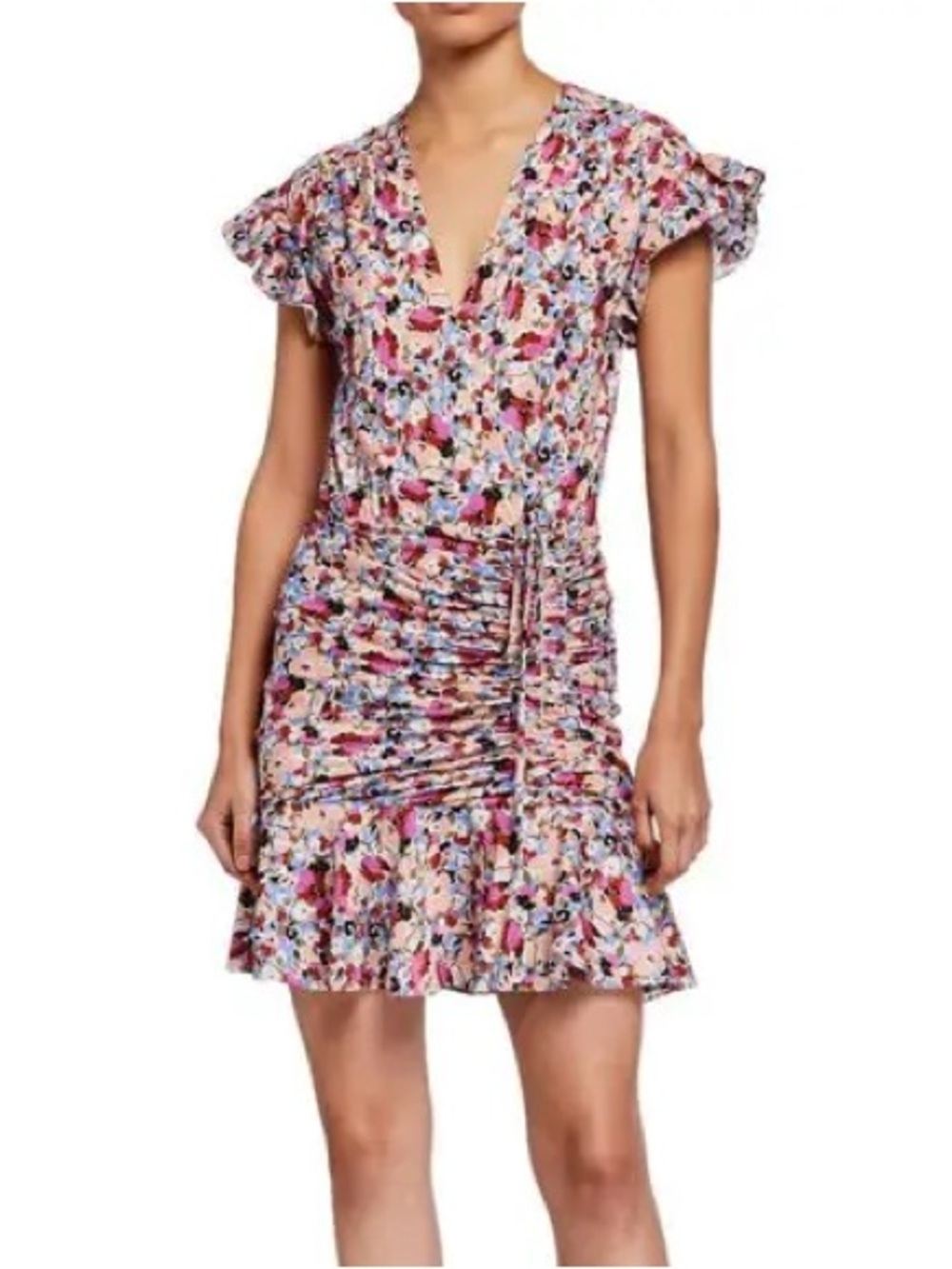Veronica Beard Silk Marla Ruched Floral Print Dress